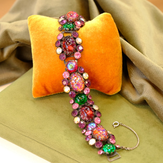 Vintage Multicolor Dragon Glass Bracelet 1960s