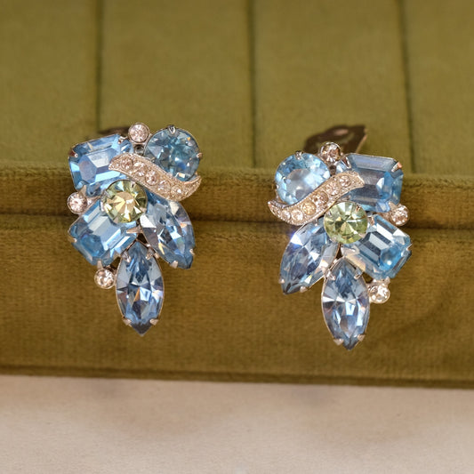 Eisenberg Ice Blue Rhinestones Earrings 1950s