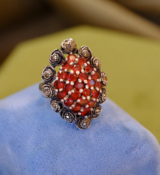 Sterling Paste and Marcasite Cluster Ring