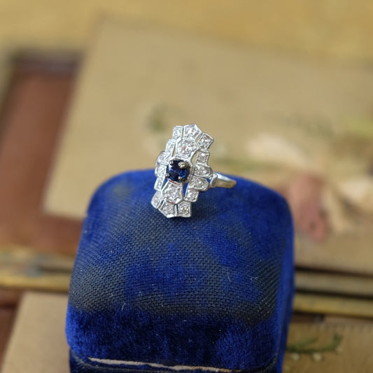 14K Art Deco Sapphire Diamond Ring
