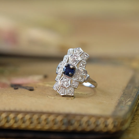 14K Art Deco Sapphire Diamond Ring