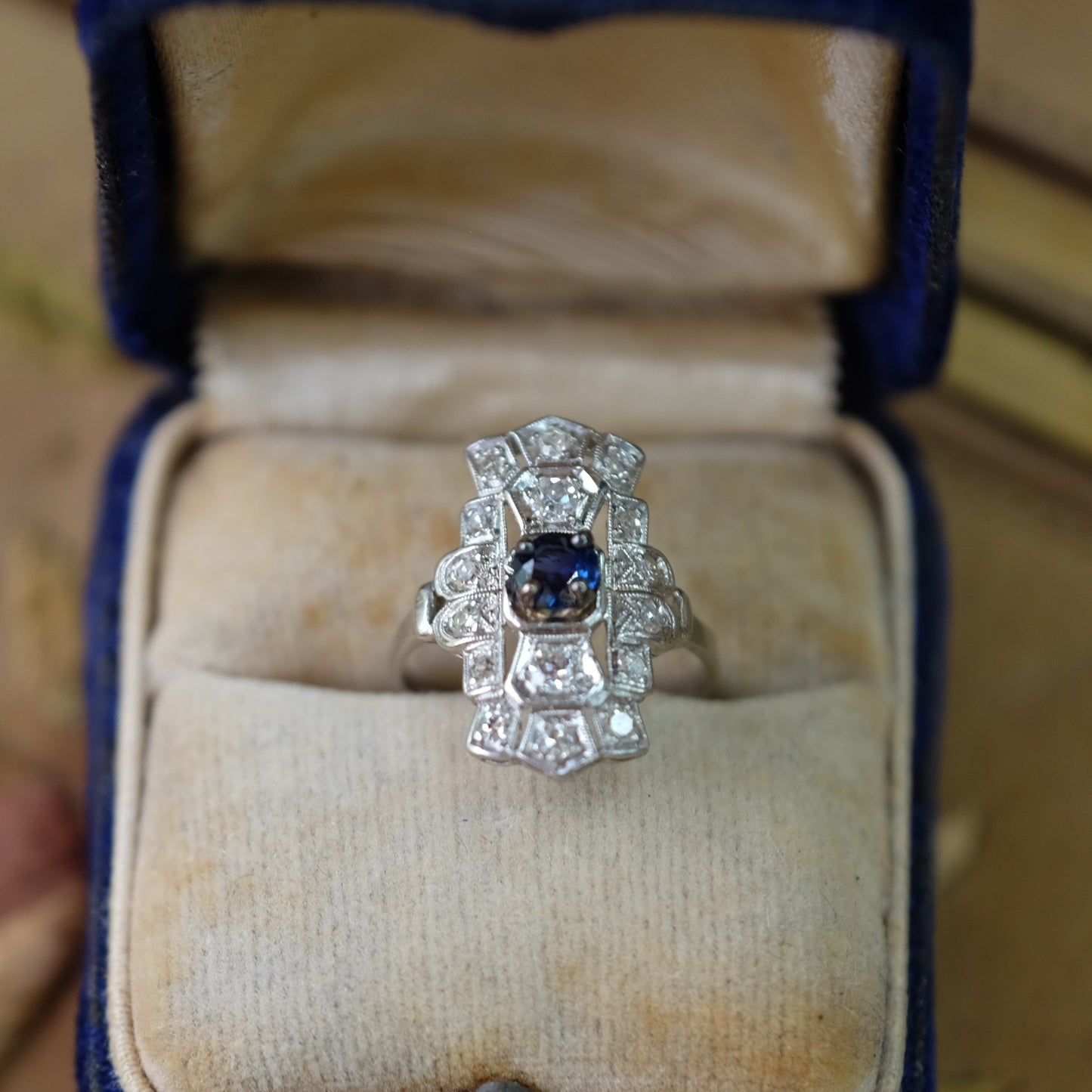 14K Art Deco Sapphire Diamond Ring