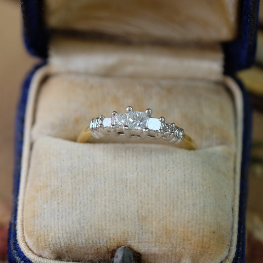 Vintage Princess Cut Diamond Ring 14K White and Yellow Gold
