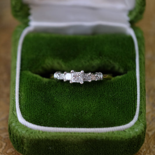 Vintage Princess Cut Diamond Ring 14K White and Yellow Gold