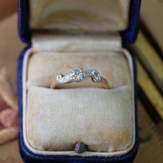 Vintage Platinum 14K Gold Diamond Ring