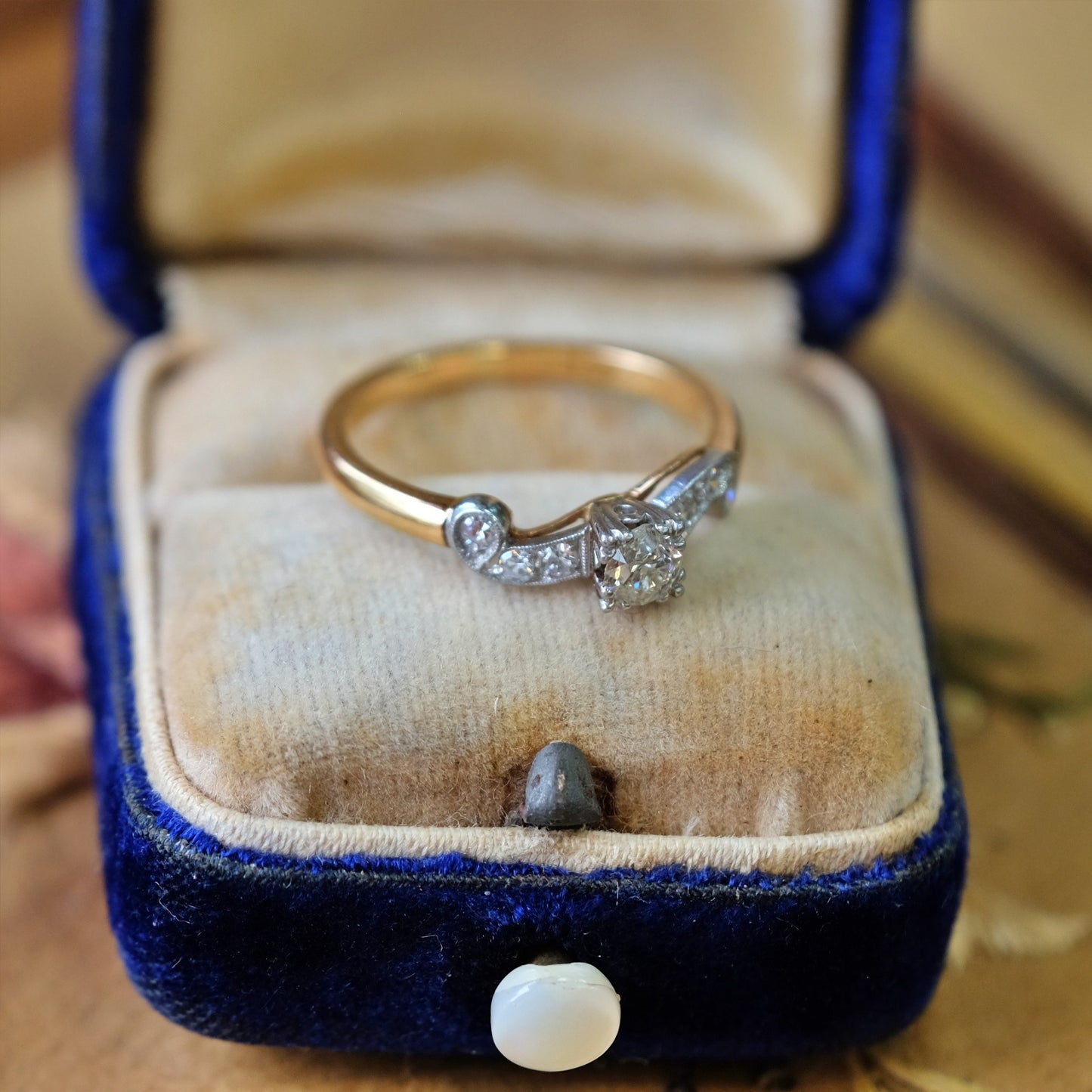 Vintage Platinum 14K Gold Diamond Ring