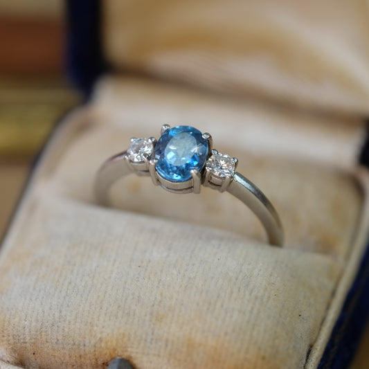 18K White Gold Aquamarine and Diamond Ring