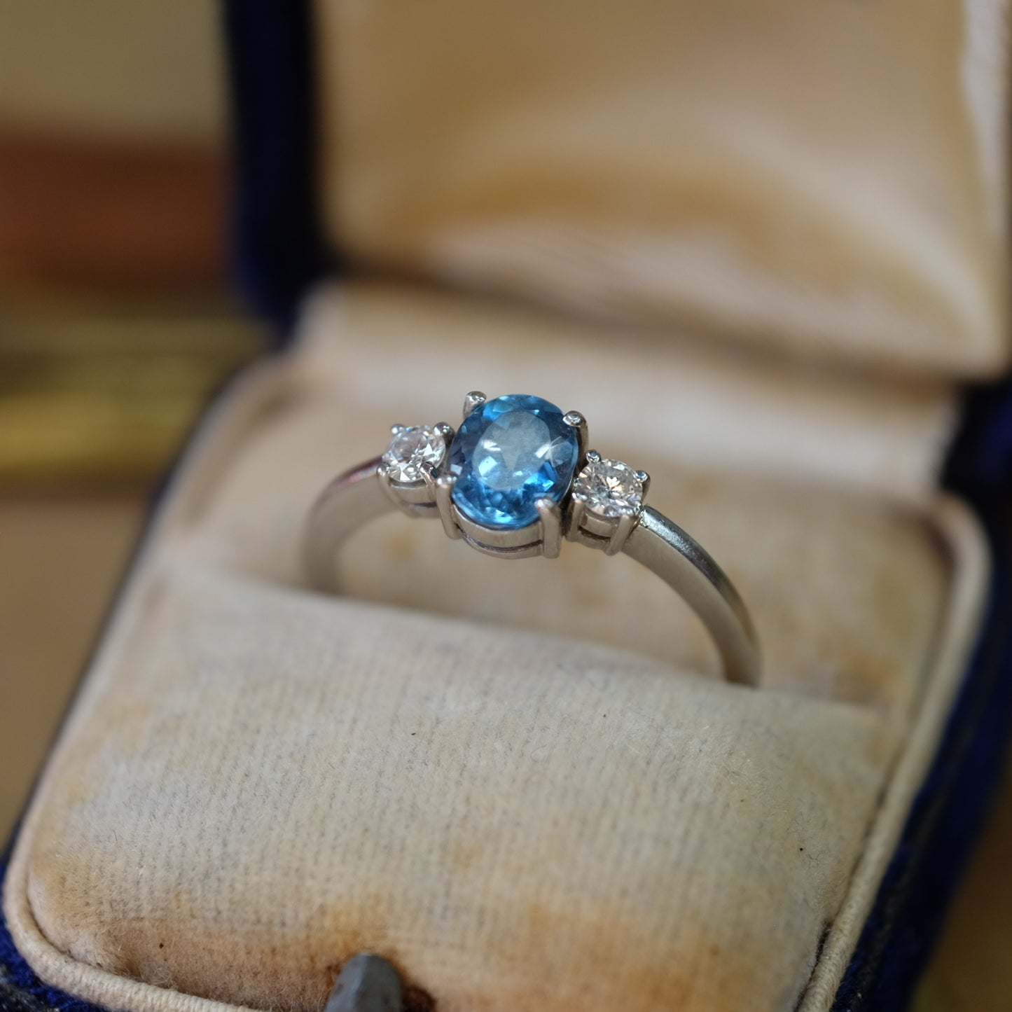 18K White Gold Aquamarine and Diamond Ring