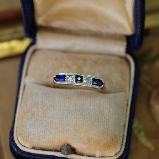 14K Gold Art Deco Sapphire Diamond Ring