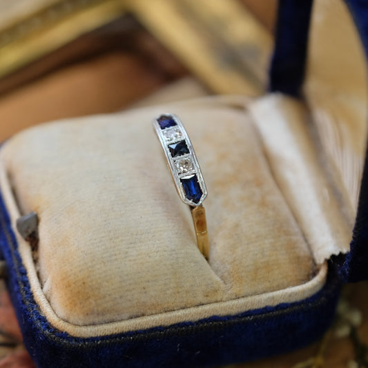 14K Gold Art Deco Sapphire Diamond Ring