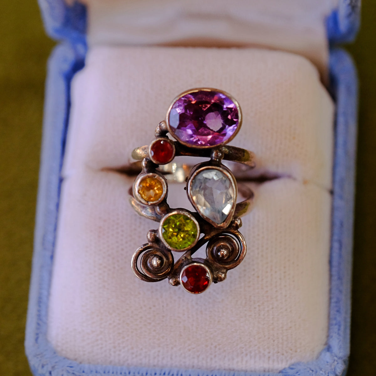Multi Gemstone Silver Ring