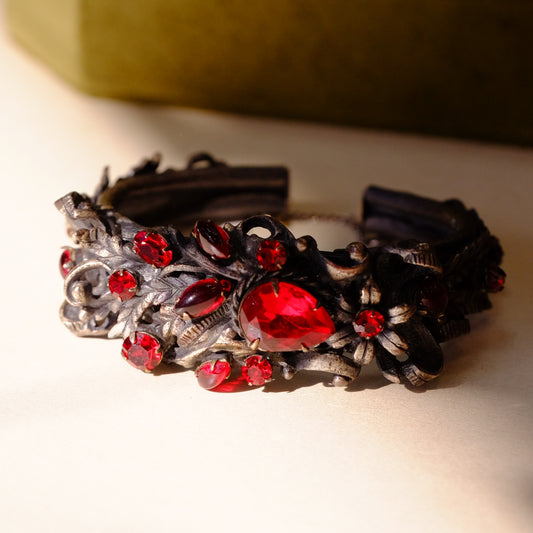 Vintage Cuff Bracelet with Red Glass 1950s