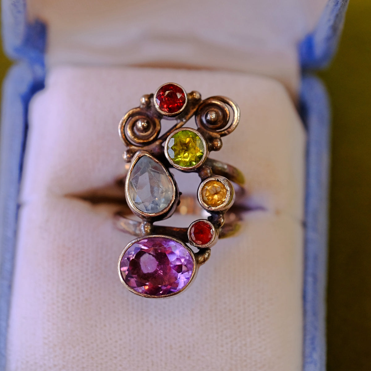 Multi Gemstone Silver Ring
