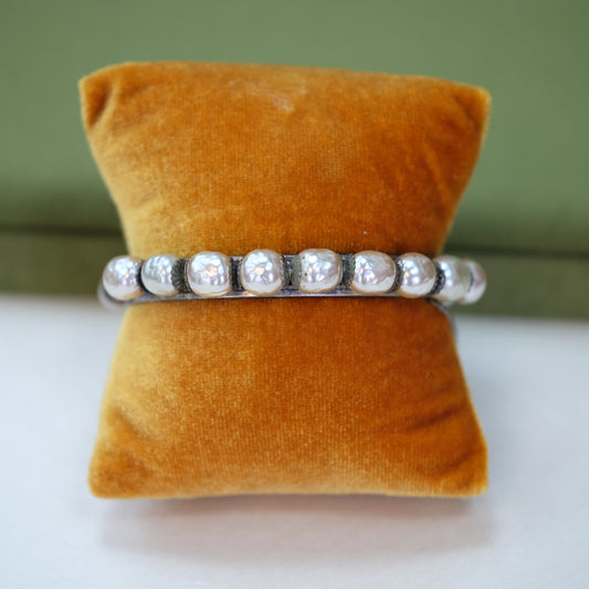 Vintage Miriam Haskell Pearl Grey Rigid Bracelet 1960s