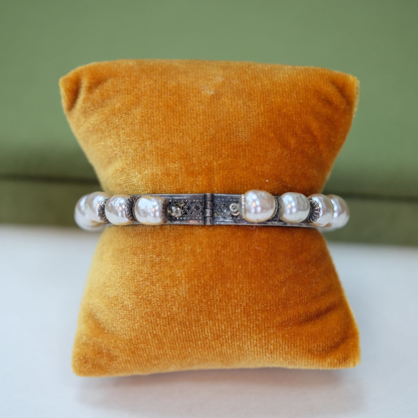 Vintage Miriam Haskell Pearl Grey Rigid Bracelet 1960s
