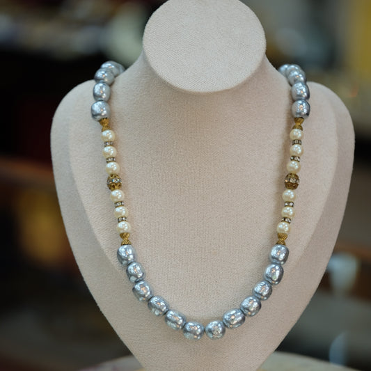 Miriam Haskell Grey Cream Pearl Necklace 1970s