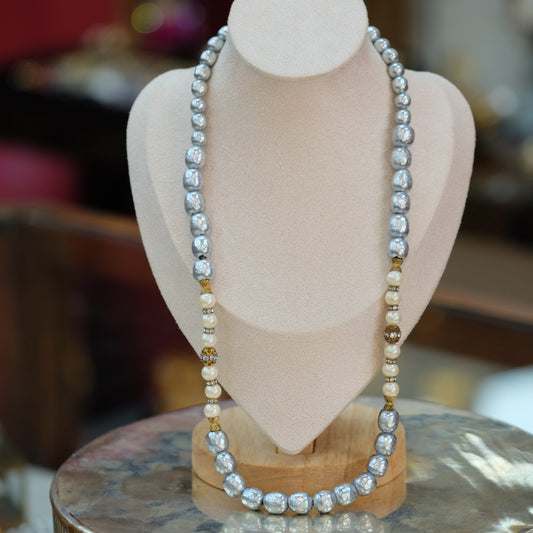 Miriam Haskell Grey Cream Pearl Necklace 1970s
