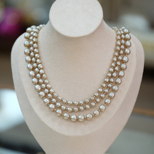 Miriam Haskell Tree Row Faux Pearl Necklace 1950s