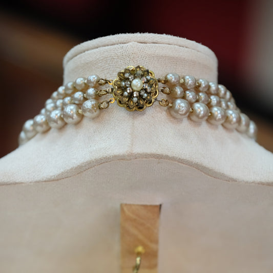 Miriam Haskell Tree Row Faux Pearl Necklace 1950s