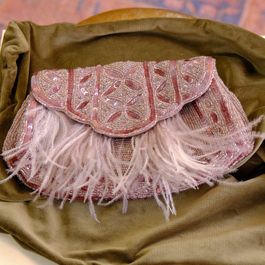 Dusty Rose Ostrich Feather Clutch