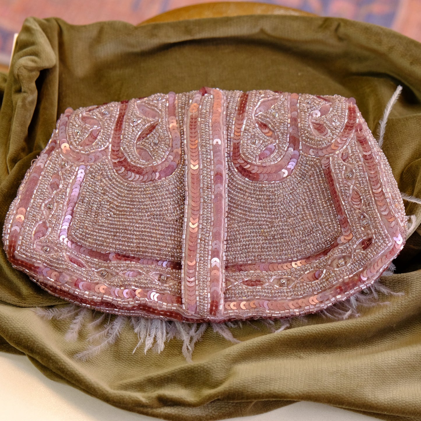 Dusty Rose Ostrich Feather Clutch