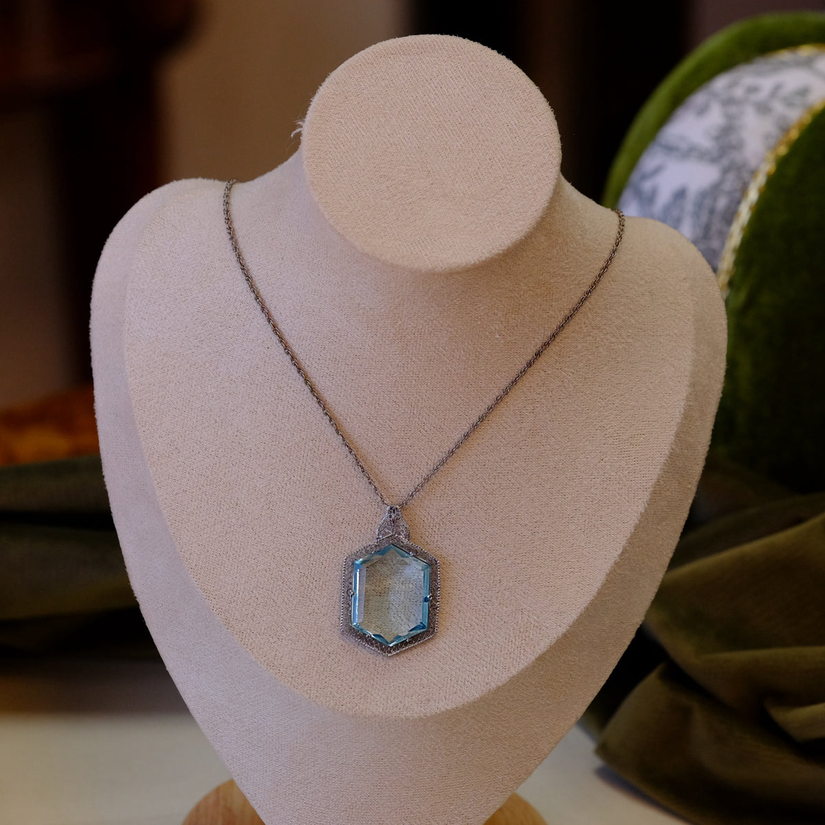 Blue Czech Glass Art Deco Necklace