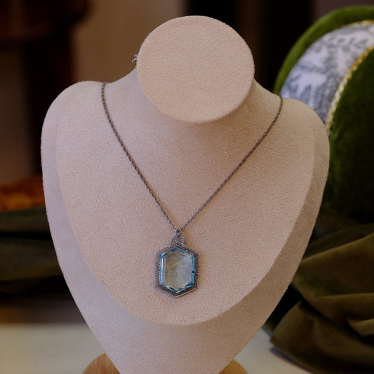 Blue Czech Glass Art Deco Necklace