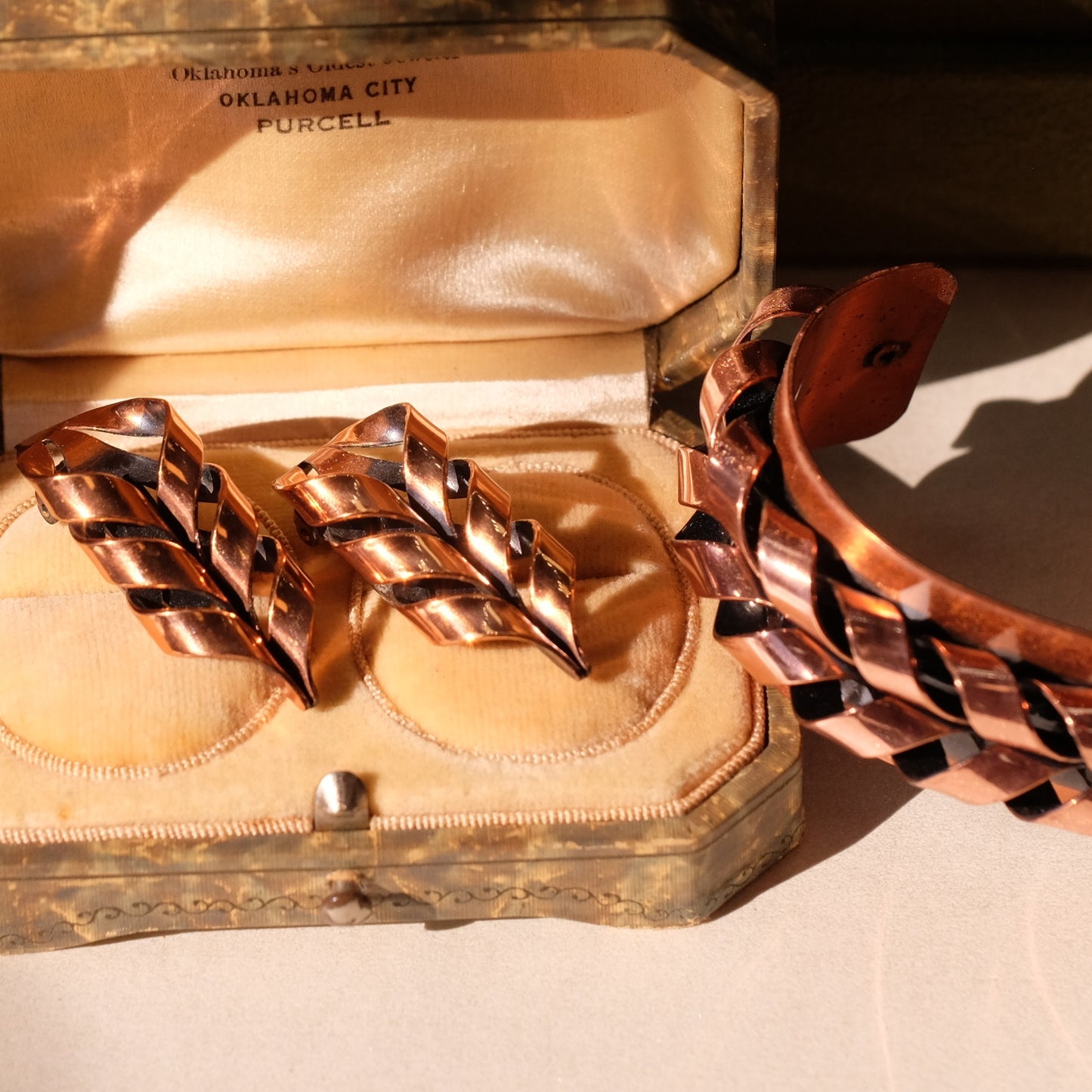 Renoir Copper Bracelet and Earrings Set 1950s