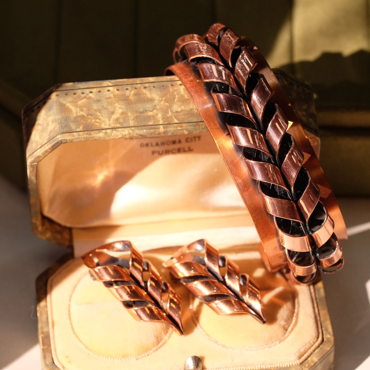 Renoir Copper Bracelet and Earrings Set 1950s