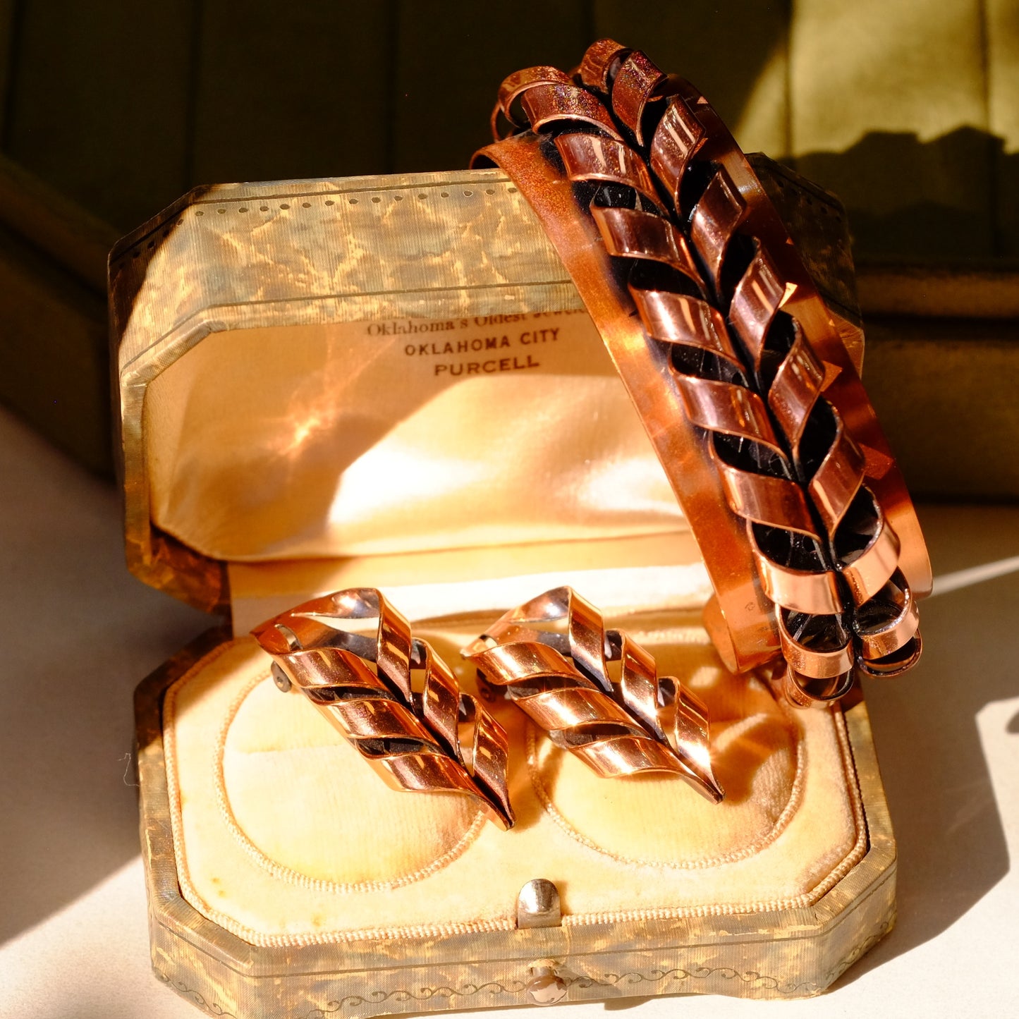 Renoir Copper Bracelet and Earrings Set 1950s