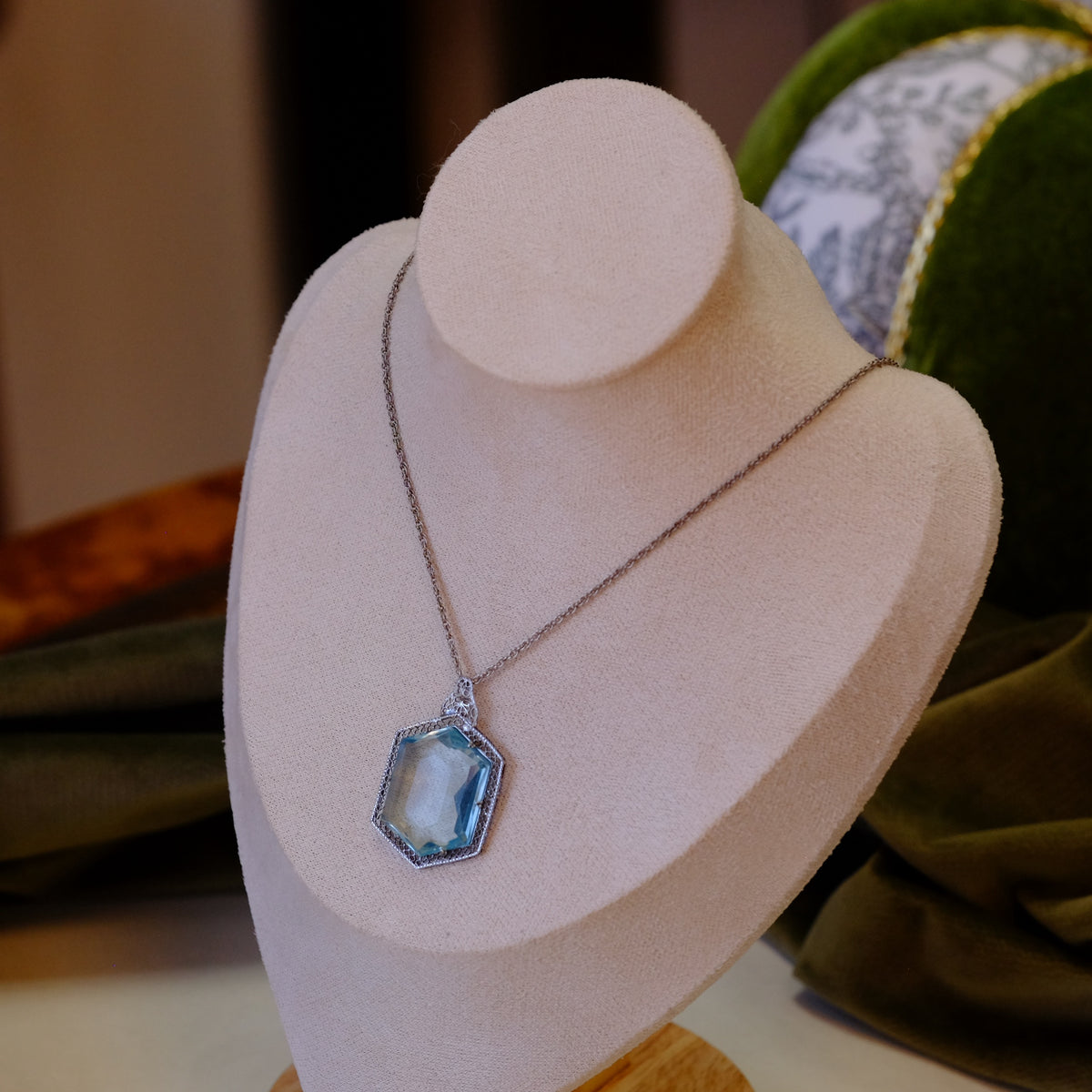 Blue Czech Glass Art Deco Necklace