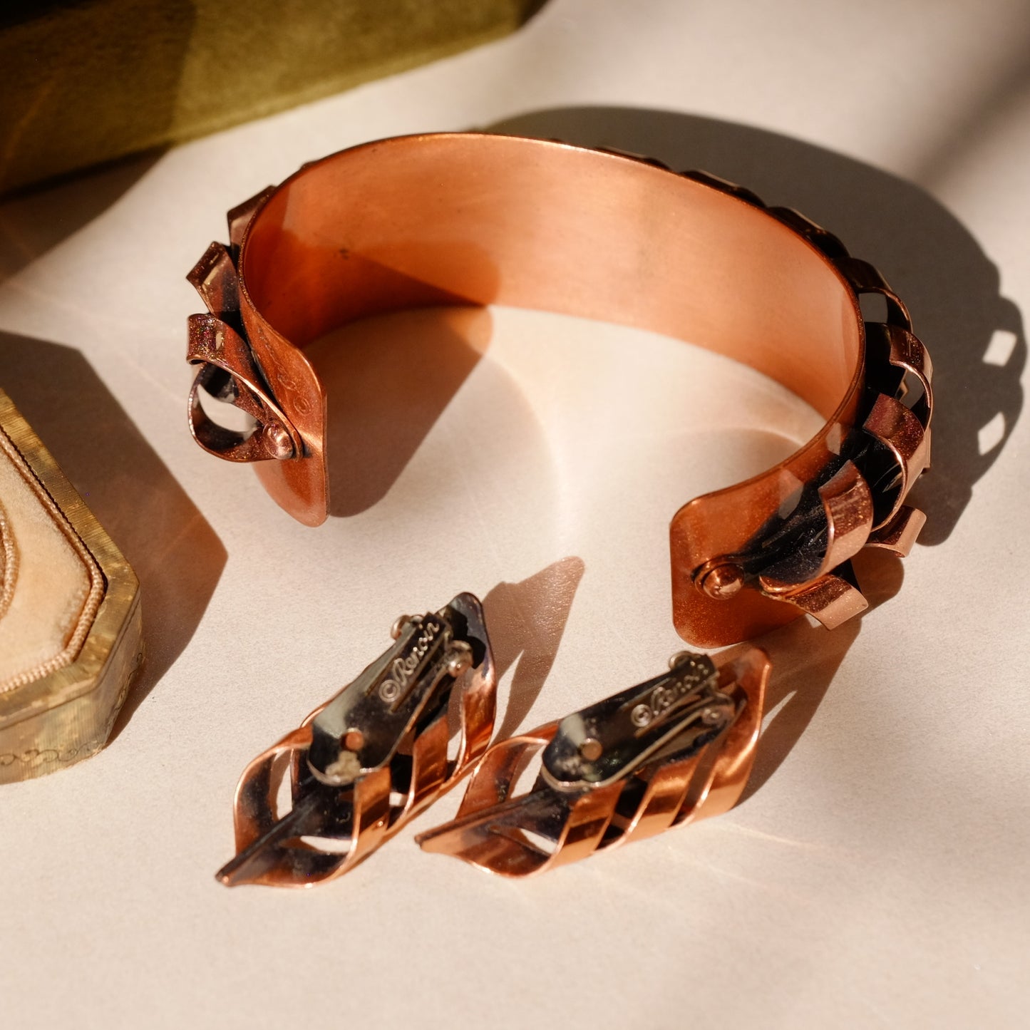 Renoir Copper Bracelet and Earrings Set 1950s