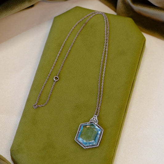 Blue Czech Glass Art Deco Necklace