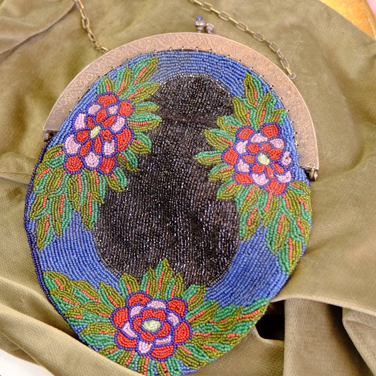 Victorian Beaded Bag with Silver Frame