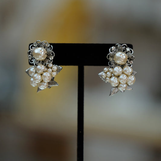 Vintage Miriam Haskell Cluster Earrings 1960s