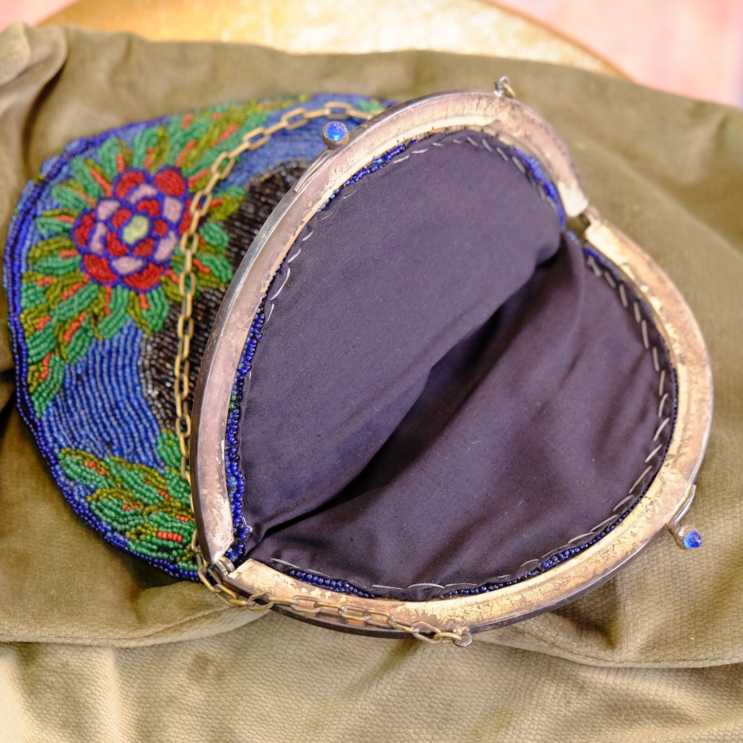 Victorian Beaded Bag with Silver Frame