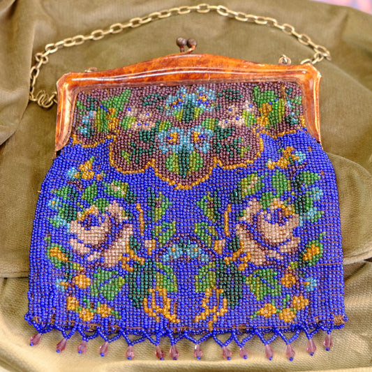 Victorian Cobalt Floral Beaded Purse