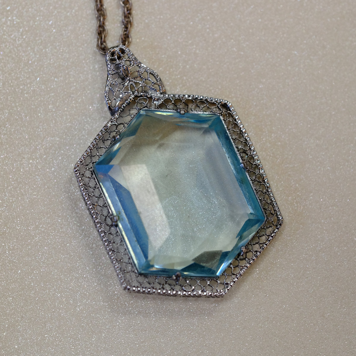 Blue Czech Glass Art Deco Necklace