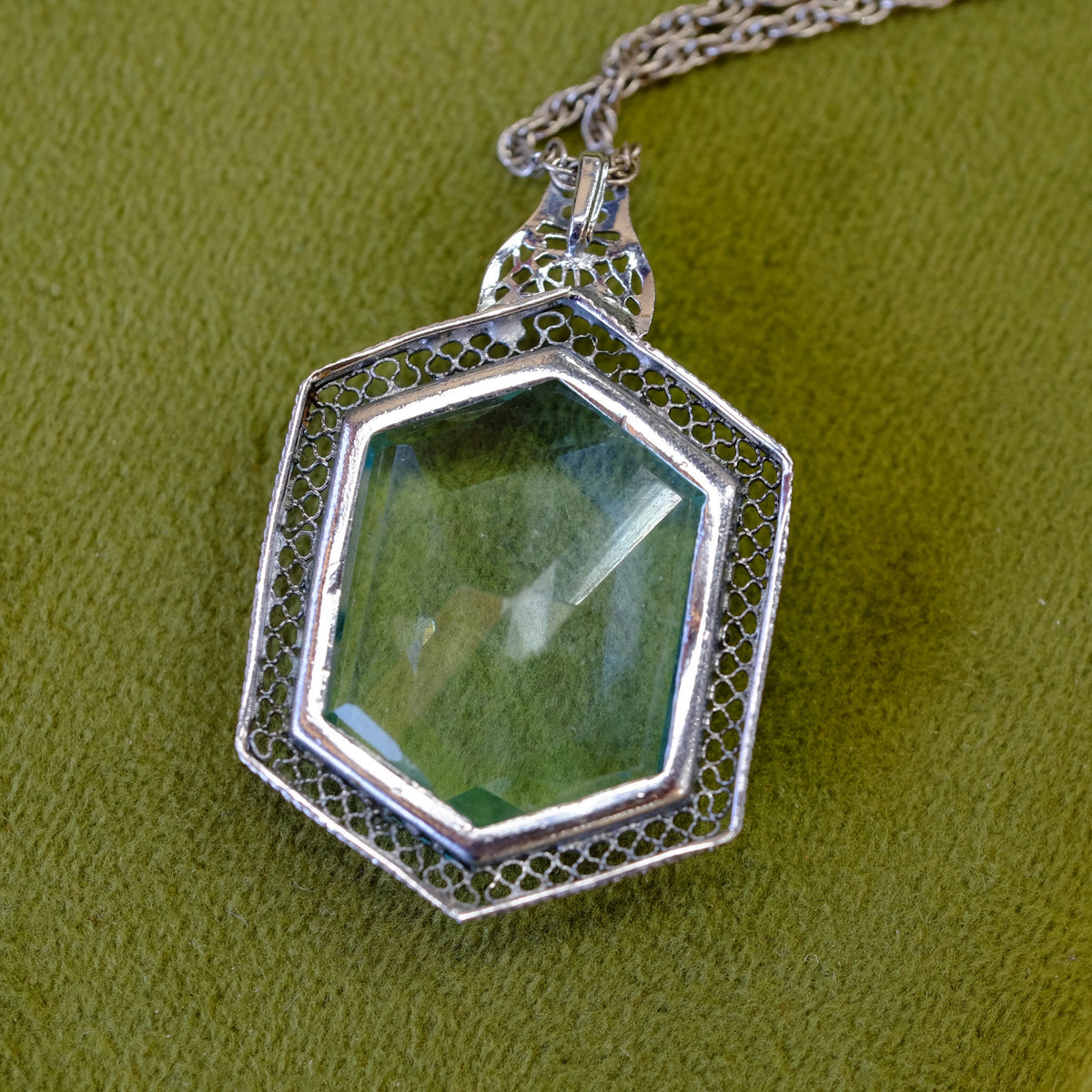 Blue Czech Glass Art Deco Necklace