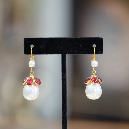 Francoise Montague Red Cluster Pearl Earrings