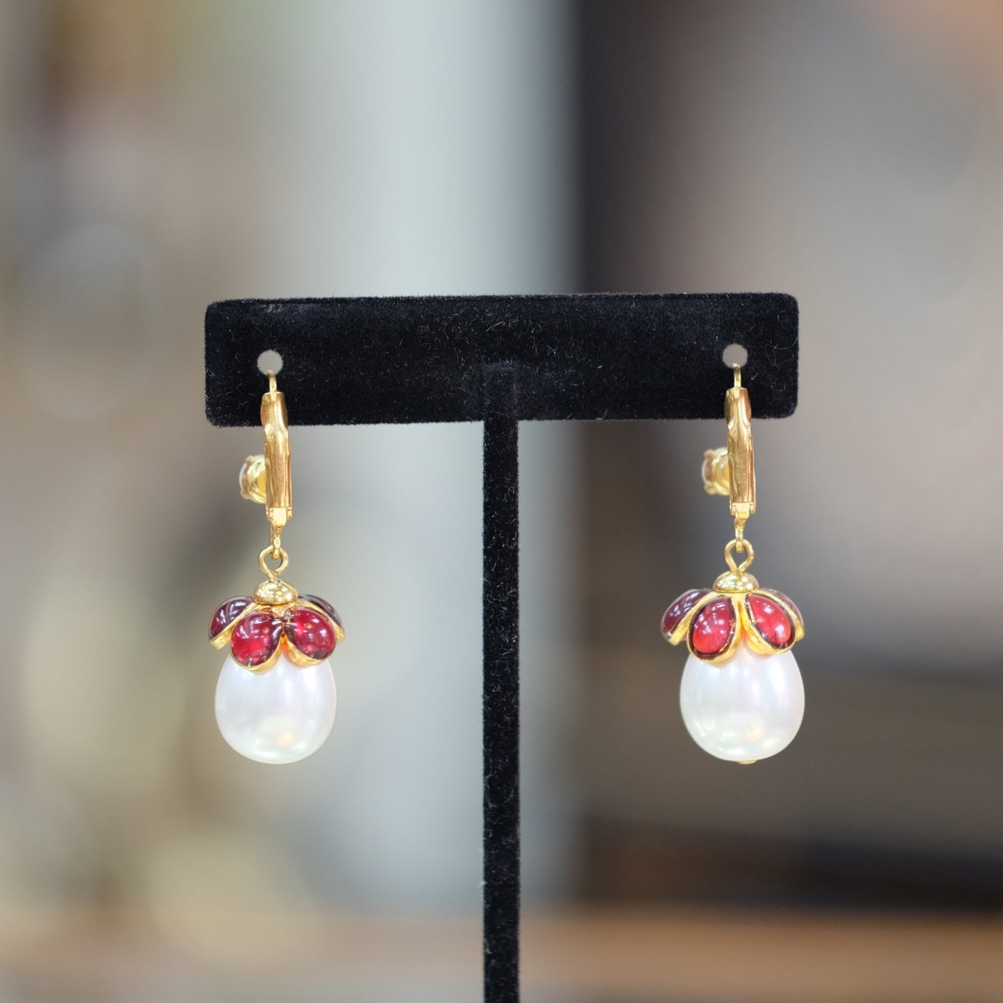 Francoise Montague Red Cluster Pearl Earrings