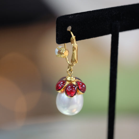 Francoise Montague Red Cluster Pearl Earrings
