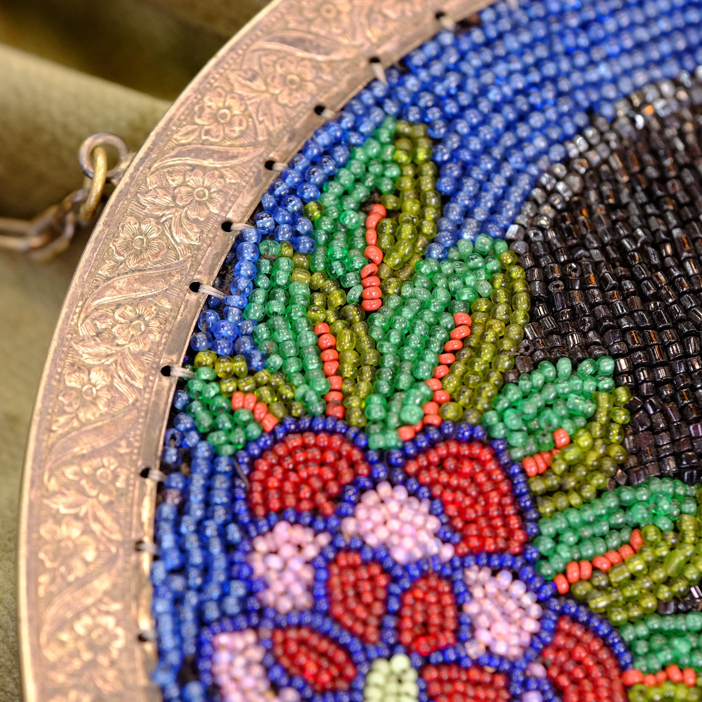 Victorian Beaded Bag with Silver Frame