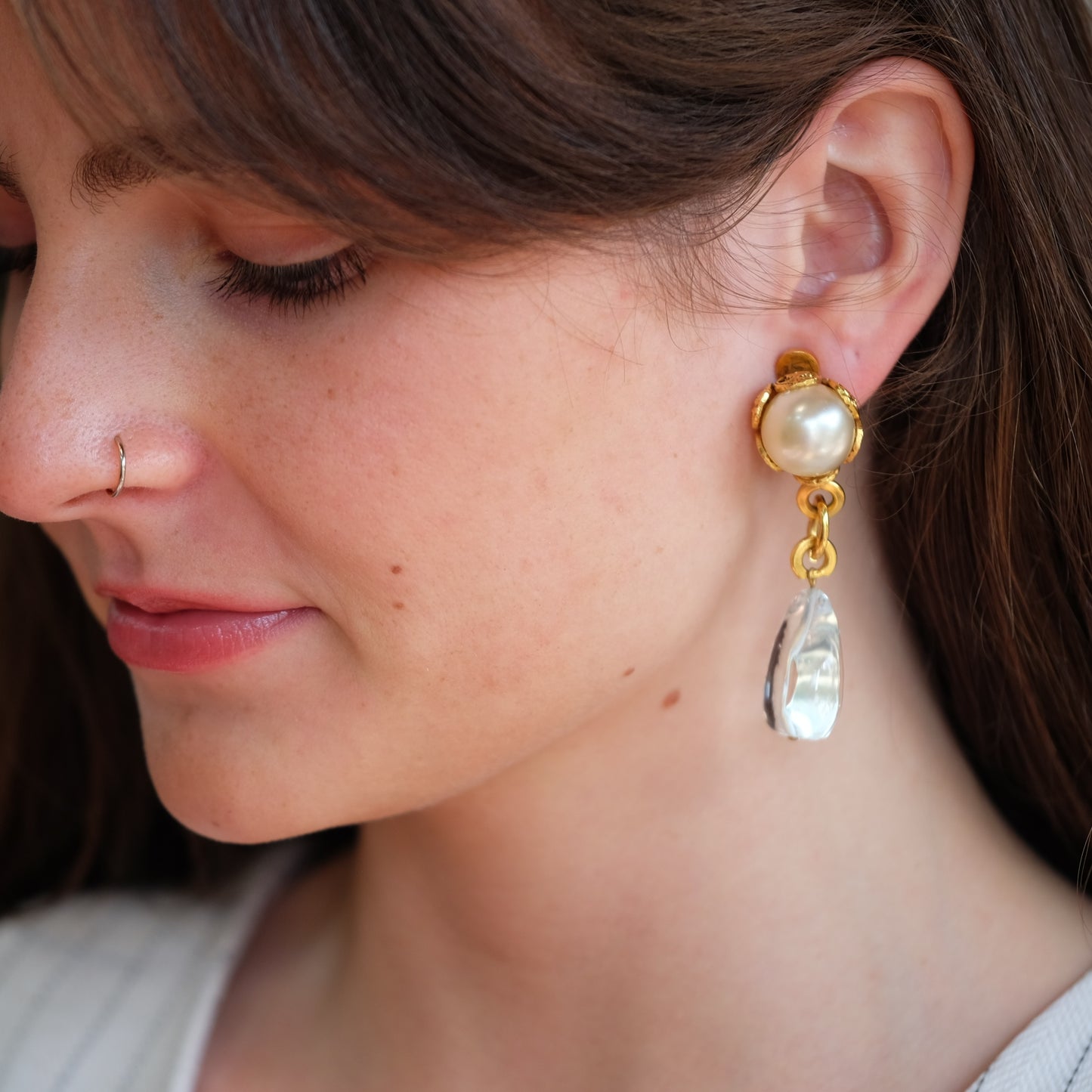 Vintage Chanel Pearl and Crystal Drop Earrings