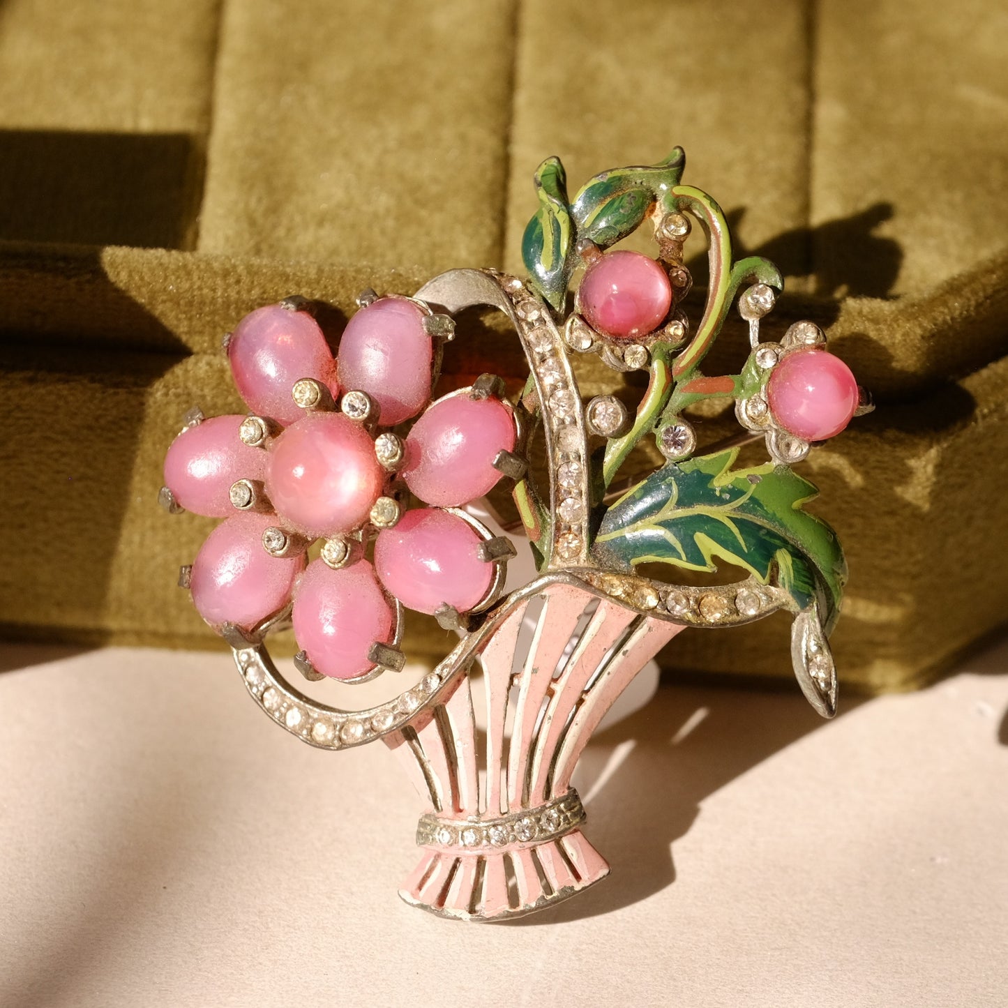 Enamel and Pot Metal Basket Brooch 1930s
