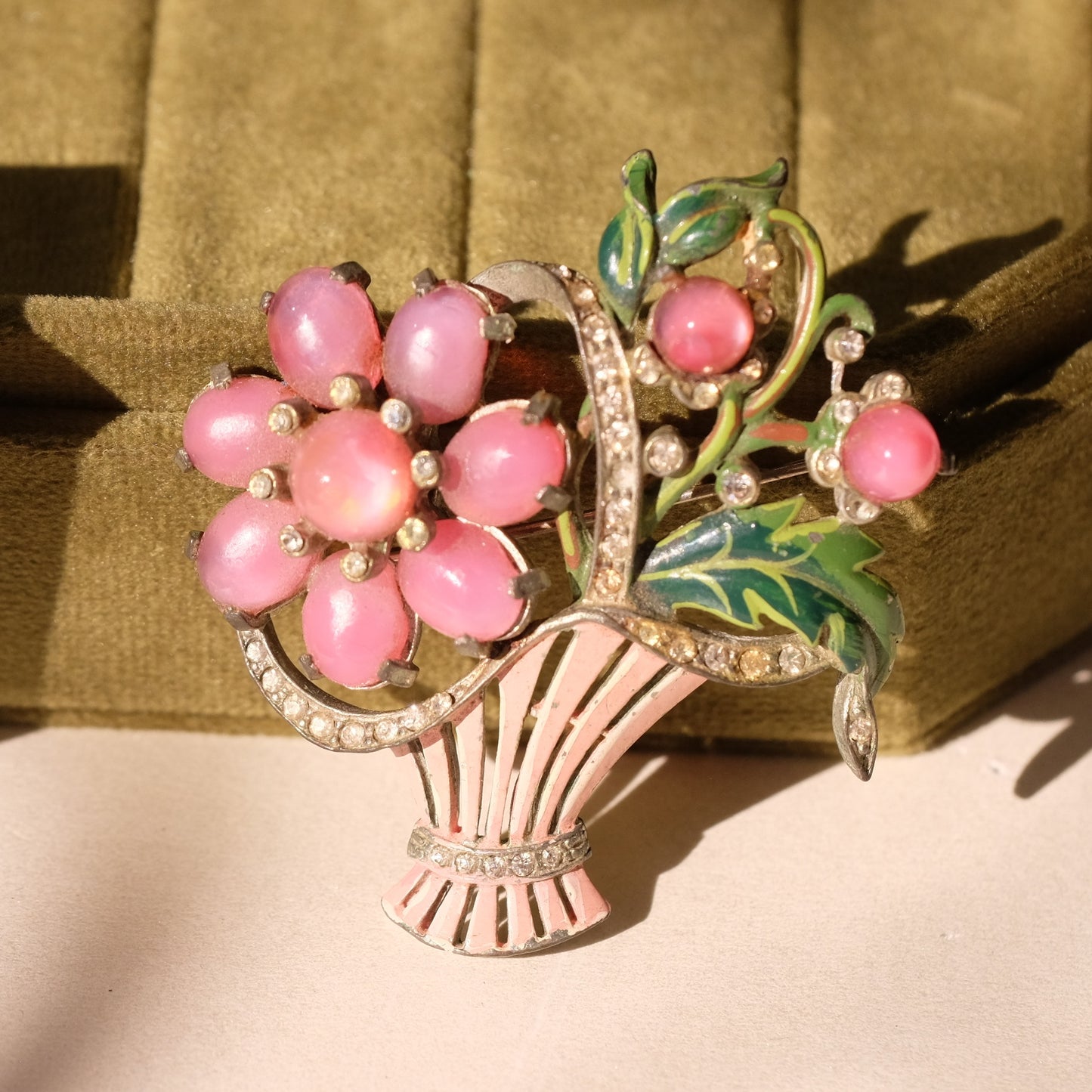 Enamel and Pot Metal Basket Brooch 1930s