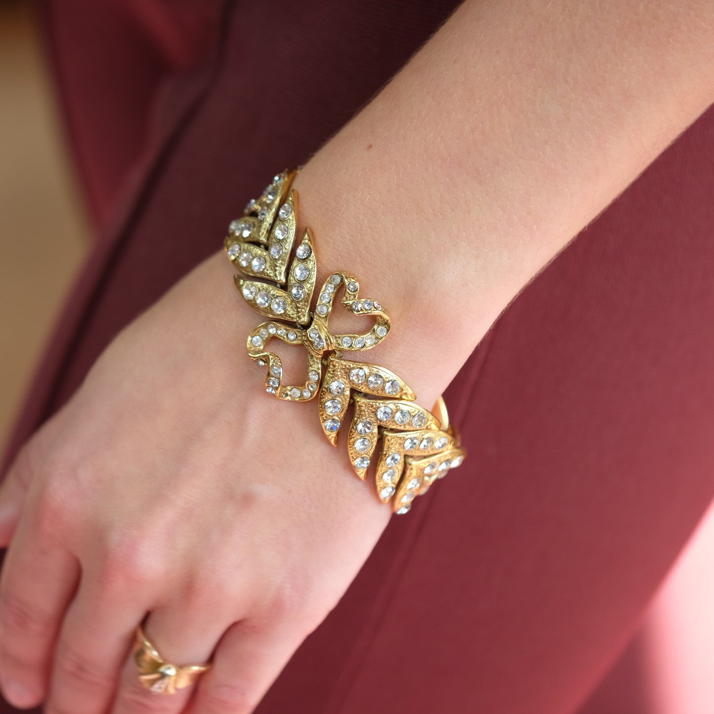 Vintage Yves Saint Laurent Rhinestones Bow Bracelet 1980s