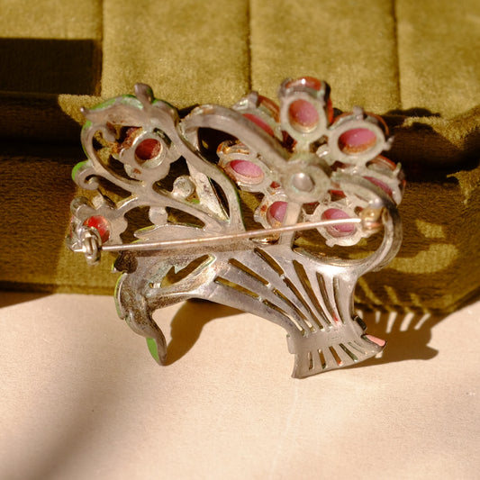 Enamel and Pot Metal Basket Brooch 1930s