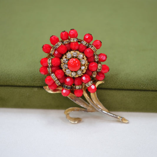 Collectible Miriam Haskell Red flower brooch