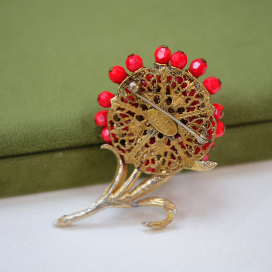 Collectible Miriam Haskell Red flower brooch